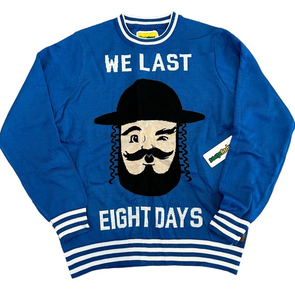 Tipsy Elves Rabbi We Last Eight Days Ugly Christmas Hannukah Sweater NWT XL - Picture 1 of 15